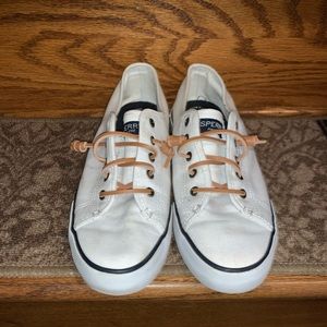 White Sperry slip ons